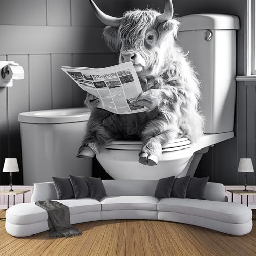Fototapete Lustiges PVC Tapeten Moderne Wandtapete Wohnzimmer Schlafzimmer Toiletten-Hochlandrind Tapeten Wohnzimmer Jugendzimmer Wanddeko Wandtattoo selbstklebende 150x105cm von NAWVNMI