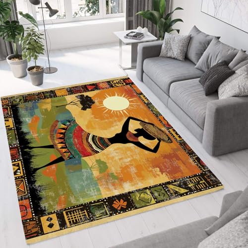 Kleine exotische afrikanische Schlafzimmerteppiche Kurzflor-Teppich rutschfeste weiche Teppiche waschbar Flächenteppiche für Schlafzimmer Küche Wohnzimmer (Totem der afrikanischen Frau 60x90cm) von NAWVNMI