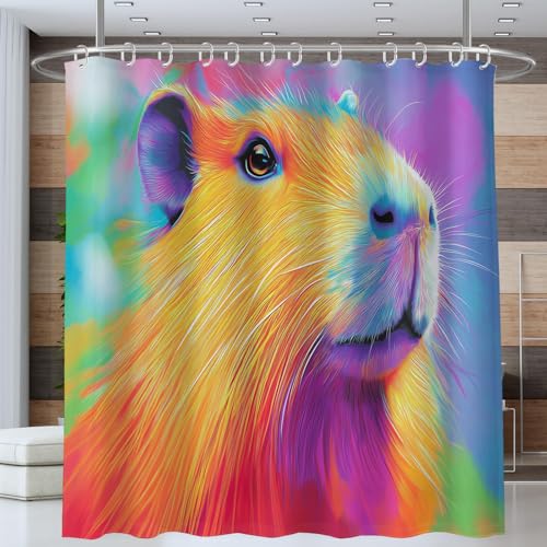 NAWVNMI Capybara Porträt Duschvorhang 180 x 200 cm, Psychedelisch Tier Bad Waschbar Duschvorhänge Polyester Textil Wasserdicht Badevorhang für Badewanne mit 12 Haken (Bunt) von NAWVNMI