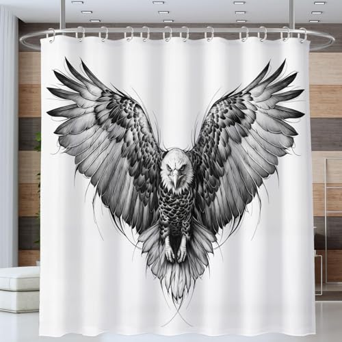 NAWVNMI Duschvorhang Adler Raubvogel Duschvorhänge 180 x 180 cm Anti-Schimmel Wasserdicht Polyester Stoff Waschbar Bad Vorhäng für Badzimmer Dekorvorhang mit 12 Haken, Grau von NAWVNMI