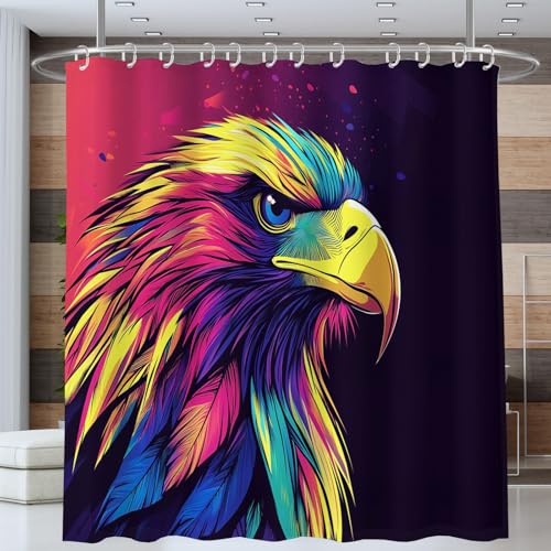 NAWVNMI Duschvorhang Adlerkopf Farbverlauf Duschvorhänge 180 x 200 cm Anti-Schimmel Wasserdicht Polyester Stoff Waschbar Bad Vorhäng für Badzimmer Dekorvorhang mit 12 Haken, Bunt von NAWVNMI