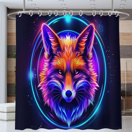 NAWVNMI Duschvorhang Anime Fuchskopf Fantasy Neon Duschvorhänge 180 x 200 cm Anti-Schimmel Wasserdicht Polyester Stoff Waschbar Bad Vorhäng für Badzimmer Dekorvorhang mit 12 Haken, Schwarz von NAWVNMI