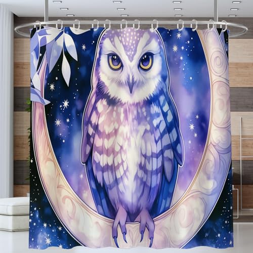 NAWVNMI Duschvorhang Aquarell Eule Wildtiere Duschvorhänge 180 x 200 cm Anti-Schimmel Wasserdicht Polyester Stoff Waschbar Bad Vorhäng für Badzimmer Dekorvorhang mit 12 Haken, Lila von NAWVNMI