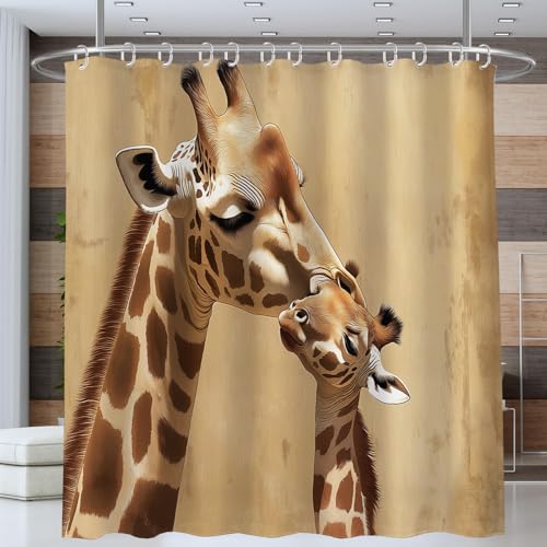 NAWVNMI Duschvorhang Giraffe Tier Porträt Duschvorhänge 180 x 200 cm Anti-Schimmel Wasserdicht Polyester Stoff Waschbar Bad Vorhäng für Badzimmer Dekorvorhang mit 12 Haken, Braun von NAWVNMI