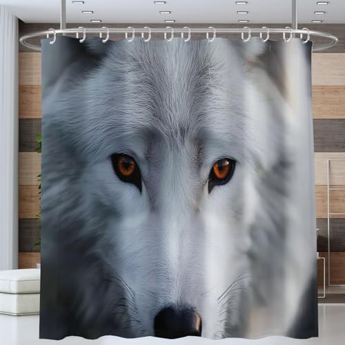 NAWVNMI Duschvorhang Polarwolf Tier Nahaufnahme Duschvorhänge 180 x 180 cm Anti-Schimmel Wasserdicht Polyester Stoff Waschbar Bad Vorhäng für Badzimmer Dekorvorhang mit 12 Haken, Weiß von NAWVNMI
