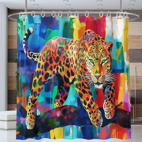 NAWVNMI Duschvorhang Schön Leopard Graffiti Hintergrund Duschvorhänge 180 x 200 cm Anti-Schimmel Wasserdicht Polyester Stoff Waschbar Bad Vorhäng für Badzimmer Dekorvorhang mit 12 Haken, Bunt von NAWVNMI