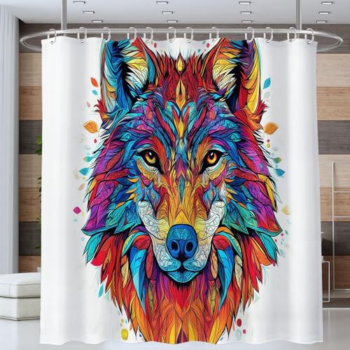 NAWVNMI Duschvorhang Tierkopf Wolf Portrait Duschvorhänge 180 x 200 cm Anti-Schimmel Wasserdicht Polyester Stoff Waschbar Bad Vorhäng für Badzimmer Dekorvorhang mit 12 Haken, Bunt NAWVNMI Duschvorhang Tierkopf Wolf Portrait Duschvorhänge 180 x 200 cm Anti-Schimmel Wasserdicht Polyester Stoff Waschbar Bad Vorhäng für Badzimmer Dekorvorhang mit 12 Haken, Bunt von NAWVNMI