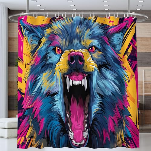 NAWVNMI Duschvorhang Wild Wolf Tier Graffiti Duschvorhänge 180 x 200 cm Anti-Schimmel Wasserdicht Polyester Stoff Waschbar Bad Vorhäng für Badzimmer Dekorvorhang mit 12 Haken, Bunt von NAWVNMI