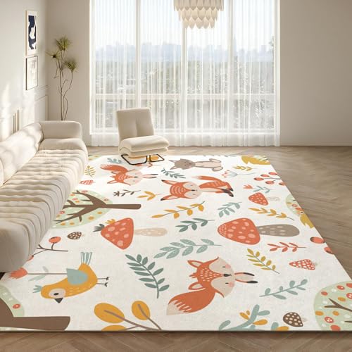 NAWVNMI Fuchs Muster Kinder Mädchen Jungen Teppich Schlafzimmer Dekorativ Kinderzimmer,Matten Krabbelmatte Modern Weichem Flanell Kinderteppiche Waschbar (Waldfuchs,120 x 180 cm) von NAWVNMI