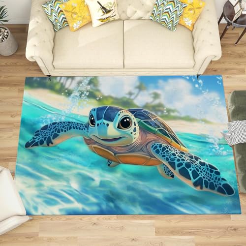 NAWVNMI Kurzflor Kinderteppich für Jungen und Mädchen 140 x 200 cm Meeresschildkröte - Schildkröte - Waschbarer Teppich Extra Weich und Antiallergen - Teppich Kinderzimmer, Babyzimmer und Spielzimmer NAWVNMI Kurzflor Kinderteppich für Jungen und Mädchen 140 x 200 cm Meeresschildkröte - Schildkröte - Waschbarer Teppich Extra Weich und Antiallergen - Teppich Kinderzimmer, Babyzimmer und Spielzimmer von NAWVNMI