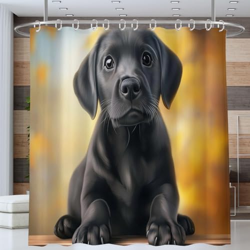 NAWVNMI Labrador Retriever Duschvorhang 240 x 200 cm, Niedlich Tier Bad Waschbar Duschvorhänge Polyester Textil Wasserdicht Badevorhang für Badewanne mit 12 Haken (Schwarz) von NAWVNMI