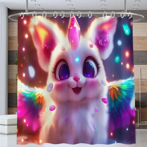 NAWVNMI Niedlich Tiere Duschvorhang Anti-schimmel Polyester Stoff Duschvorhänge 180 x 180 cm Regenbogen Feuerwerk Duschvorhänge Set mit Haken Wasserdicht Badewanne Vorhang (Regenbogenfarben) von NAWVNMI