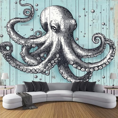 NAWVNMI Oktopus Tapete für Kinderzimmer, Abziehbare und Aufklebbare Tapete, Schwarzer Oktopus, Selbstklebendes Entfernbares Wandbild für Wände (150x105cm), Wandaufkleber für Schlafzimmer von NAWVNMI