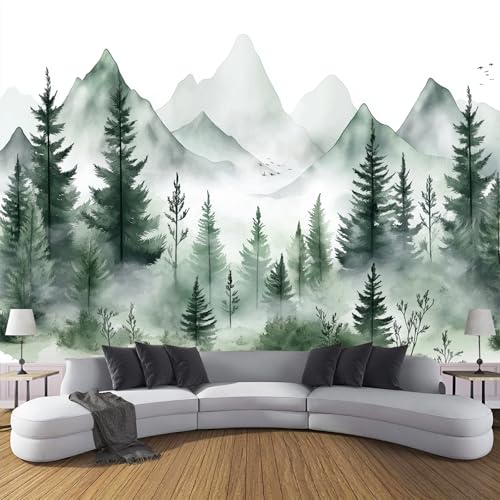 NAWVNMI Peel And Stick Wallpaper Wald-Aquarell Wald Selbstklebender Wandaufkleber Bild Art Decor Gemälde 200x140cm Wohnzimmer Schlafzimmer Wandsticker Home Dekor Selbstklebend von NAWVNMI
