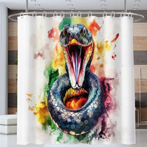 NAWVNMI Schwarze Schlange Duschvorhang 180 x 180 cm, Wild Tierisch Bad Waschbar Duschvorhänge Polyester Textil Wasserdicht Badevorhang für Badewanne mit 12 Haken (Bunt) von NAWVNMI