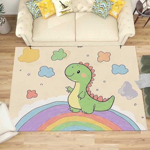 NAWVNMI Waschbarer Teppich Krabbelmatte Babyzimmer Kinder rutschfest Flauschig Teppich Teppich Kinderzimmer Junge Mädchen Kinderteppich, Regenbogen - Dinosaurier, 120 x 180 cm NAWVNMI Waschbarer Teppich Krabbelmatte Babyzimmer Kinder rutschfest Flauschig Teppich Teppich Kinderzimmer Junge Mädchen Kinderteppich, Regenbogen - Dinosaurier, 120 x 180 cm von NAWVNMI