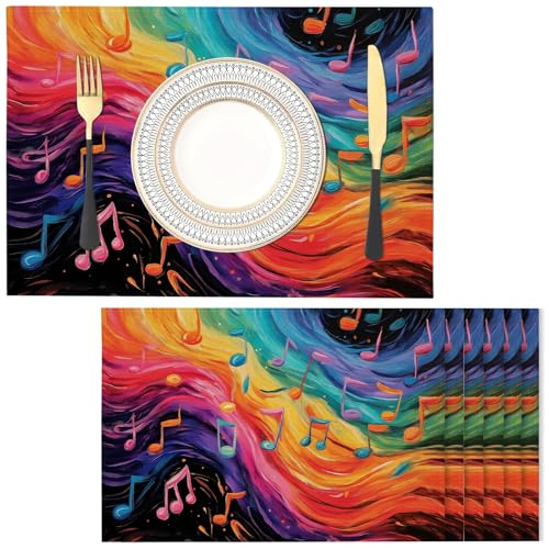 Platzsets Tischsets Bunt 6er Set, Baumwolle & Leinen Tischuntersetzer, 45x30cm Wellennotizen Platzsets Abwaschbar für Restaurant Café Zuhause von NAWVNMI