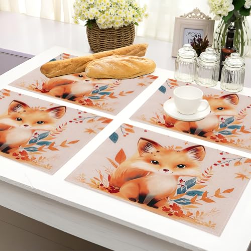 Platzsets Tischsets Fuchs 2er Set, Baumwolle & Leinen Tischuntersetzer, 45x30cm Beere Platzsets Abwaschbar für Restaurant Café Zuhause von NAWVNMI