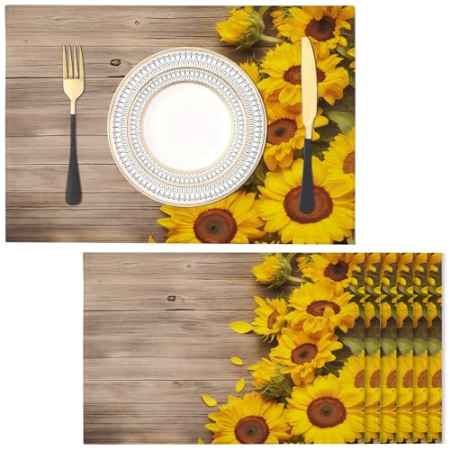 Retro Tischsets Platzsets Stoff, Tischset Sonnenblume,2er Set Platzsets Abwaschbar, Baumwolle Leinen Tischsets Stoff für Partys,Küche Deko Tisch(45 * 30cm) von NAWVNMI