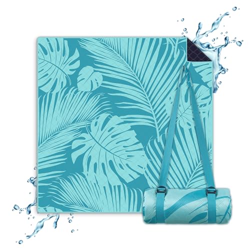 NAYA STUDIOS® Picknickdecken (Palm Leaves) - extra große Picknickdecke 200x200 cm - waschbare Campingdecke - Stranddecke XXL - Picknickdecke wasserabweisend - Decke Outdoor - Strandmatte gepolstert von NAYA STUDIOS