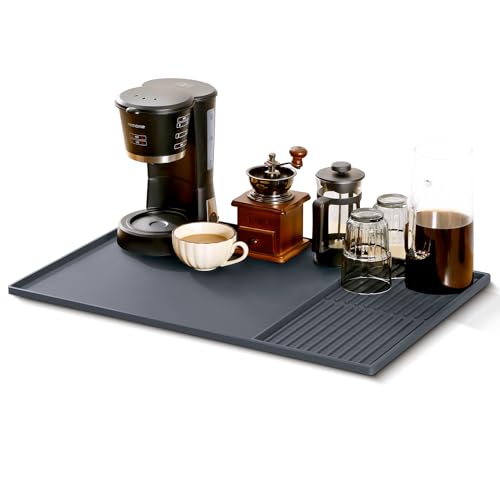 Abtropfmatte Geschirr, 40x60cm Unterlage Kaffeemaschine Matte Silikonmatte mit Abtropfmatte Spüle Trockenmatte Hitzebeständiges Rutschfeste, Silikon Matte Unter Kaffe (Grau) von NAYAHOSE