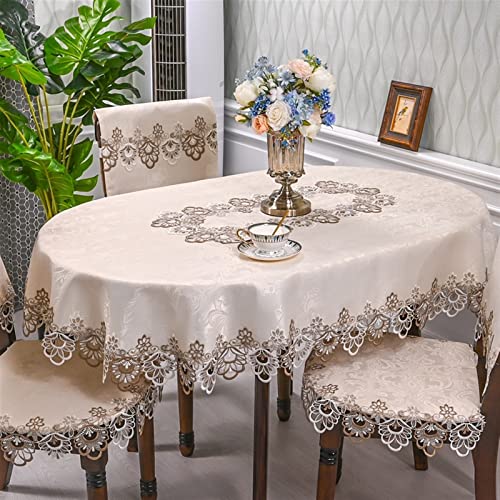 Home Spitze Tischdecken Ovale Tischdecke, Satin, bestickt, gefaltet, Teetisch, Europa, Esstischabdeckung, Tischdecke, Spitze, Kunst, Staubschutz, Stuhlabdeckung ( Color : A , Size : 155X215cm Oval ) von NAZARR