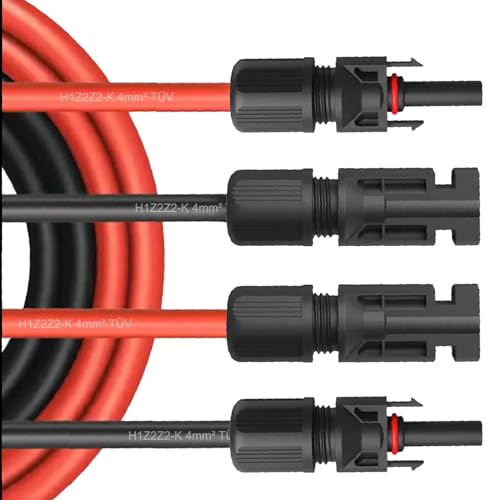NAmobile Solar Verlängerungskabel für Solarmodule - Solarstecker Solarkabel für Solarpanel - Photovoltaik-Stecker - Kabel 4 mm² / 6 mm² - TÜV, Kabelquerschnitt:4mm², Länge:2X 1m incl. Stecker von NAmobile