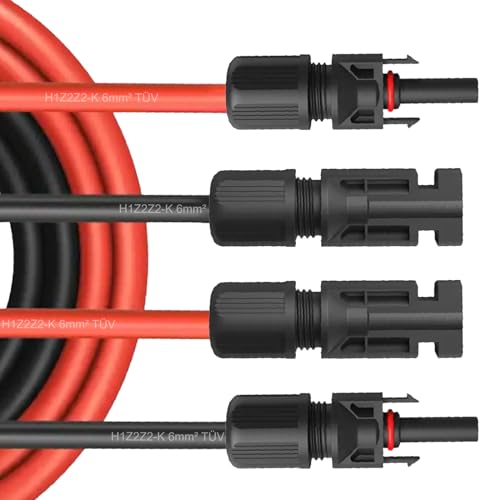 NAmobile Solar Verlängerungskabel für Solarmodule - Solarstecker Solarkabel für Solarpanel - Photovoltaik-Stecker - Kabel 4 mm² / 6 mm² - TÜV, Kabelquerschnitt:6mm², Länge:2X 9m incl. Stecker von NAmobile