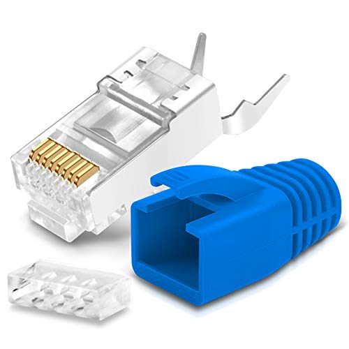 Netzwerkstecker Netzwerk DSL Stecker CAT7 CAT7A CAT6 CAT6A CAT5 RJ45 DSL LAN vergoldete Kontakte Knickschutz, Farbe:Blau, Stückzahl:50 Stück von NAmobile