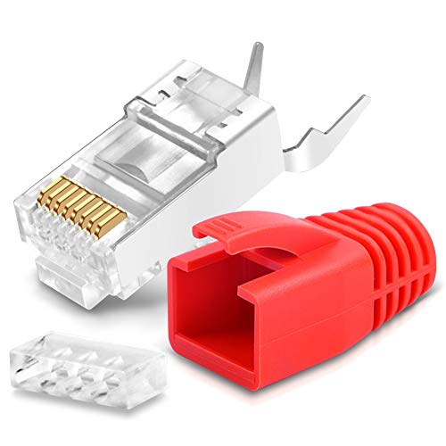 Netzwerkstecker Netzwerk DSL Stecker CAT7 CAT7A CAT6 CAT6A CAT5 RJ45 DSL LAN vergoldete Kontakte Knickschutz, Farbe:Rot, Stückzahl:40 Stück von NAmobile