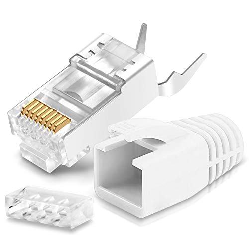 Netzwerkstecker Netzwerk DSL Stecker CAT7 CAT7A CAT6 CAT6A CAT5 RJ45 DSL LAN vergoldete Kontakte Knickschutz, Stückzahl:20 Stück, Farbe:Weiss von NAmobile