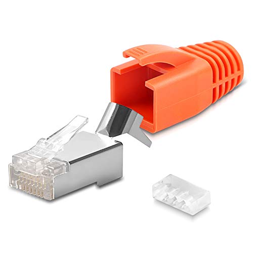 Netzwerkstecker Netzwerk DSL Stecker CAT7 CAT7A CAT6 CAT6A CAT5 RJ45 DSL LAN vergoldete Kontakte Knickschutz, Stückzahl:30 Stück, Farbe:Orange von NAmobile