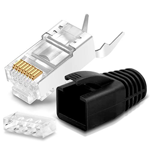 Netzwerkstecker Netzwerk DSL Stecker CAT7 CAT7A CAT6 CAT6A CAT5 RJ45 DSL LAN vergoldete Kontakte Knickschutz, Stückzahl:40 Stück, Farbe:Schwarz von NAmobile