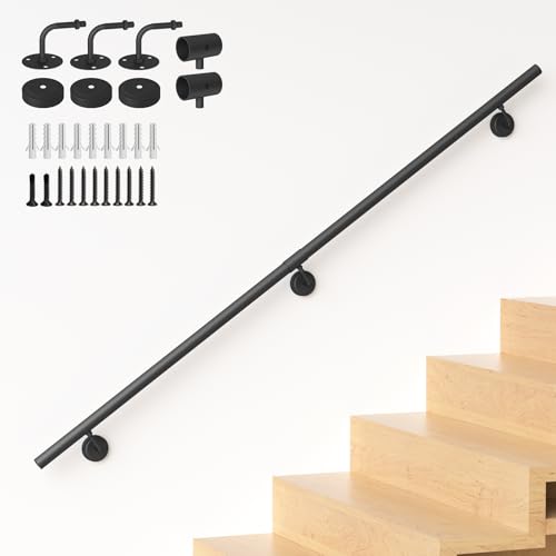 120 cm Industrieller Treppenhandlauf aus Metall, Treppengeländer aus Rundrohr für Innen-/Außenstufen, Treppenhandläufe zur Wandmontage, 200 kg Tragkraft, Sicherheitsgriff für Bar-Veranda von NArra