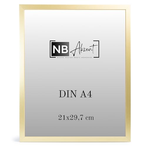 NB Akzent Bilderrahmen DIN A4 21x29,7 cm – Gold – 20 mm breiter Fotorahmen Chloe - mit bruchsicherem Antireflex Acrylglas von NB Akzent