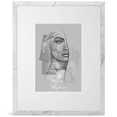 NB Akzent Bilderrahmen Marmor Grau mit Passepartout 35x45 cm - Rahmengröße 45x55 cm - Chloe 20 mm MDF Holzrahmen - Acrylglas von NB Akzent