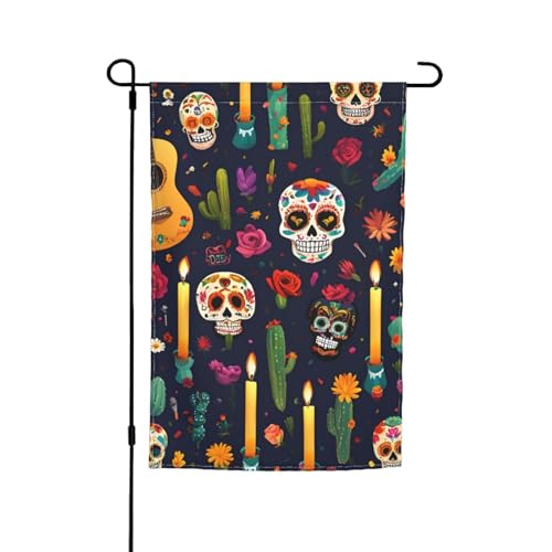 Bunte Blumenschädel, Gitarren-Druck, verschiedene Flaggen, Gartenflagge, Outdoor-Flagge, Hof-Dekoration für Terrasse, Veranda oder Rasenflagge von NBAGHPQ