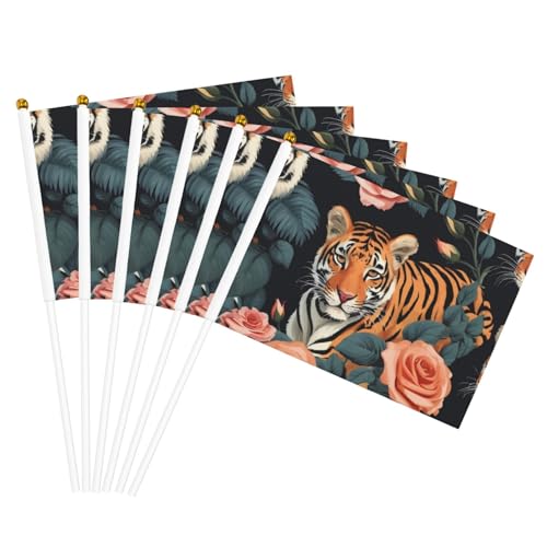 Handflagge mit Tiger-Leopardenmuster, Rosen-Druck, leichte Parade, Heimdekoration, Events, vielseitig einsetzbar von NBAGHPQ