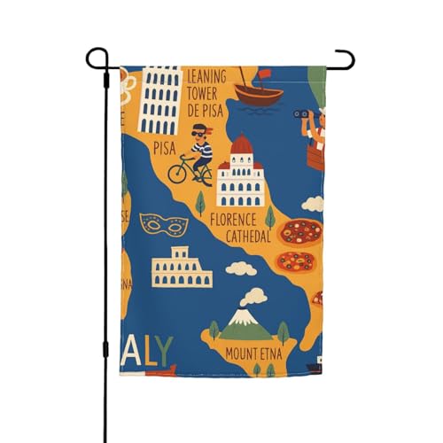 Italien-Karte mit kulturellem Symbo-Druck, verschiedene Flaggen, Gartenflagge, Outdoor-Flagge, Hof-Dekoration für Terrasse, Veranda oder Rasenflagge Italien-Karte mit kulturellem Symbo-Druck, verschiedene Flaggen, Gartenflagge, Outdoor-Flagge, Hof-Dekoration für Terrasse, Veranda oder Rasenflagge von NBAGHPQ