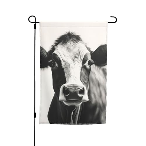 Kuh in Schwarz-Weiß-Druck, verschiedene Flaggen, Gartenflagge, Outdoor-Flagge, Hofdekoration für Terrasse, Veranda oder Rasenflagge von NBAGHPQ