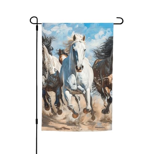 Pferde laufender Kunstdruck, verschiedene Flaggen, Gartenflagge, Outdoor-Flagge, Hofdekoration für Terrasse, Veranda oder Rasenflagge von NBAGHPQ