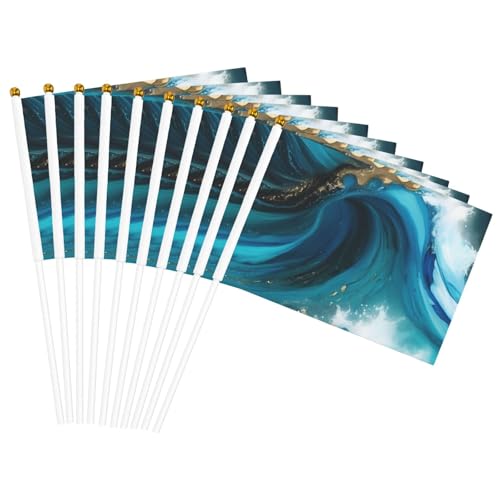 Türkis-Blau-Gold-Marmor-Druck, Handflagge, leicht, Parade, Heimdekoration, Events, vielseitig einsetzbar von NBAGHPQ