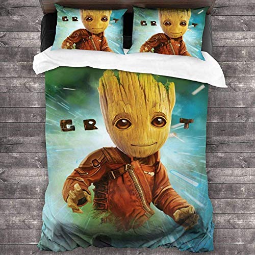 NBAOBAO Groot Bettbezug-Set,Guardians of The Galaxy Bettwäsche-Set,3D-Digitaldruck,100% Mikrofaser,1 Bettbezug und 2 Kissenbezüge (Groot-4,135X200cm+50x75cmx2) von NBAOBAO