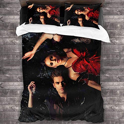 NBAOBAO The Vampire Diaries Bettbezug-Set?Anti-Falten und Anti-Fading?Langlebig und komfortabel Filmfans?3-teiliges Set (Vampire-4,135x200cm+80x80cmx2) von NBAOBAO