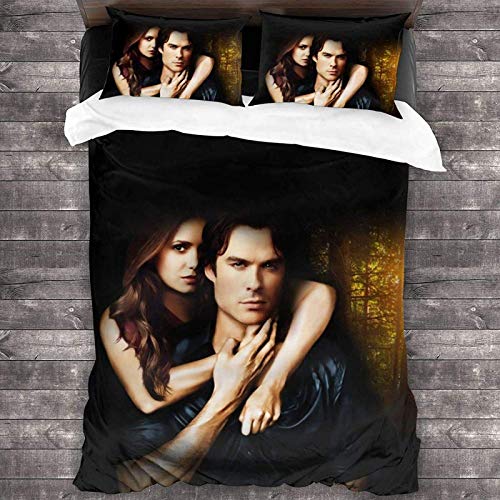 NBAOBAO The Vampire Diaries Bettbezug-Set?Versteckter Reißverschluss, für alle Jahreszeiten geeignet, pflegeleicht?3-teiliges Set (Vampire-2,135x200cm+80x80cmx2) von NBAOBAO