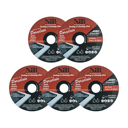NBB Diamantscheibe Diamantklingen vakuumgelötet Säge- & Schleif-3-in-1 Schneiden und Schleifen in Granit Marmor Fliesen Keramik Naturstein Metall, Fiberglas für Winkelschleifer (115mm, 5 Stück) von NBB