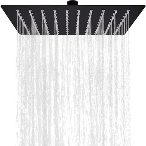 Quadratischer Regenduschkopf, 30,5 cm, schwarzer Edelstahl, rostfrei, fester Wasserfall-Duschkopf, Wasserfall-Ganzkörperabdeckung, Hochdruck-Regenduschkopf mit 144 Düsen Quadratischer Regenduschkopf, 30,5 cm, schwarzer Edelstahl, rostfrei, fester Wasserfall-Duschkopf, Wasserfall-Ganzkörperabdeckung, Hochdruck-Regenduschkopf mit 144 Düsen von NBBENG