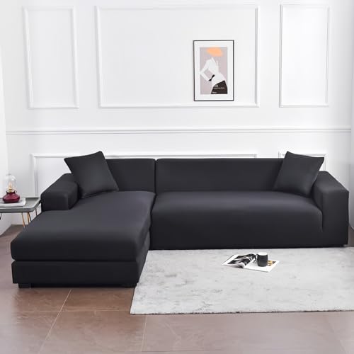 NBBN Sofabezüge 1 2 3 4 Sitzer ， L Form Sofaüberwurf,Ecksofa Pets Dog Sofa Überwurf ，Elastische Couchbezug (schwarz, 145x185) von NBBN