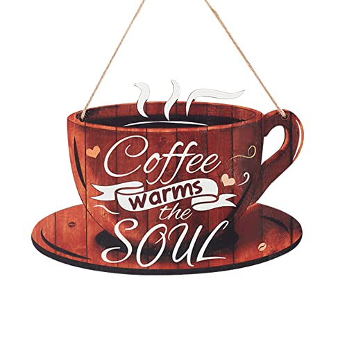 nbeads Kaffee Holzschild, Kaffee Wandschild Zum Aufhängen Rustikales Café Wanddekoration Mit Dem Wort Kaffee Wärmt Die Seele Für Kaffee Bar Tee Schaufenster Restaurants Dekoration, 24.5x17.5cm von nbeads