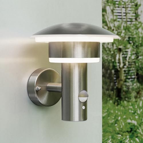 NBHANYUAN Lighting® LED 4 Modi Außenlampe mit Bewegungsmelder und Dämmerungssensor Aussenwandleuchte Silber,IP44,SUS316 Edelstahl, Warmweiß (3000K), 1000LM, 9W von NBHANYUAN Lighting